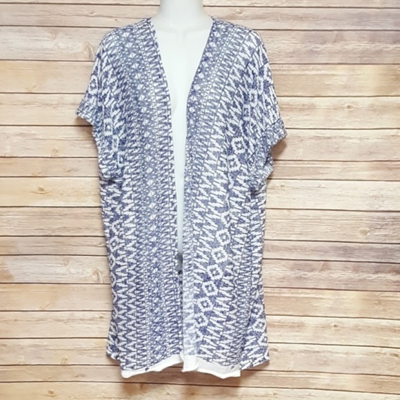 One Chic Boutique Tops - Blue & White Sweater Knit Kimono Cardigan, Tops